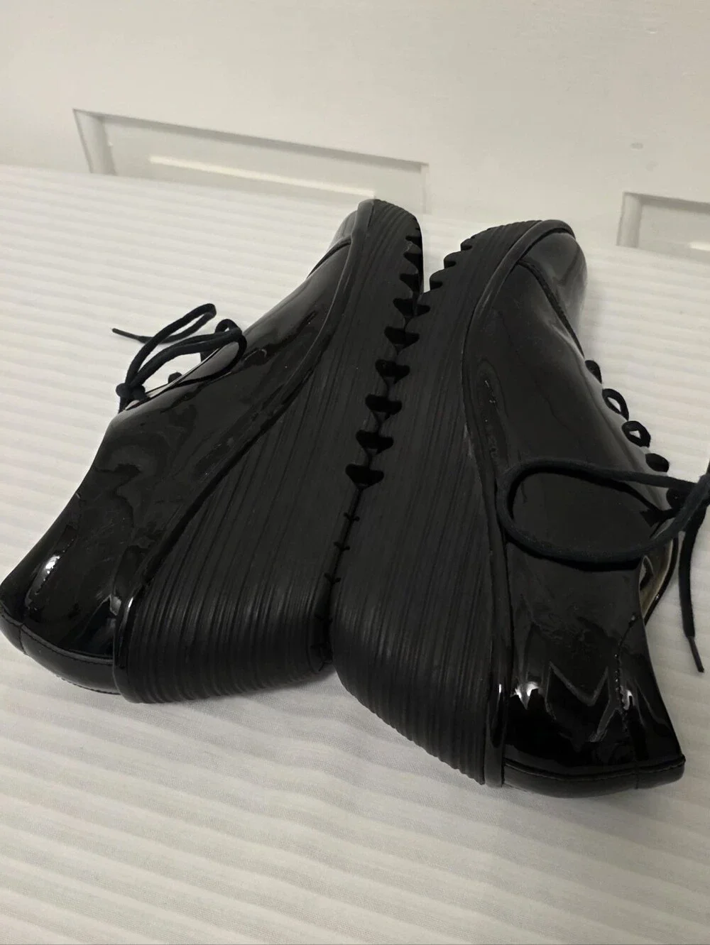 FLY London Black Patent Lace-Up Platform Shoes Size 39=8/8.5 US